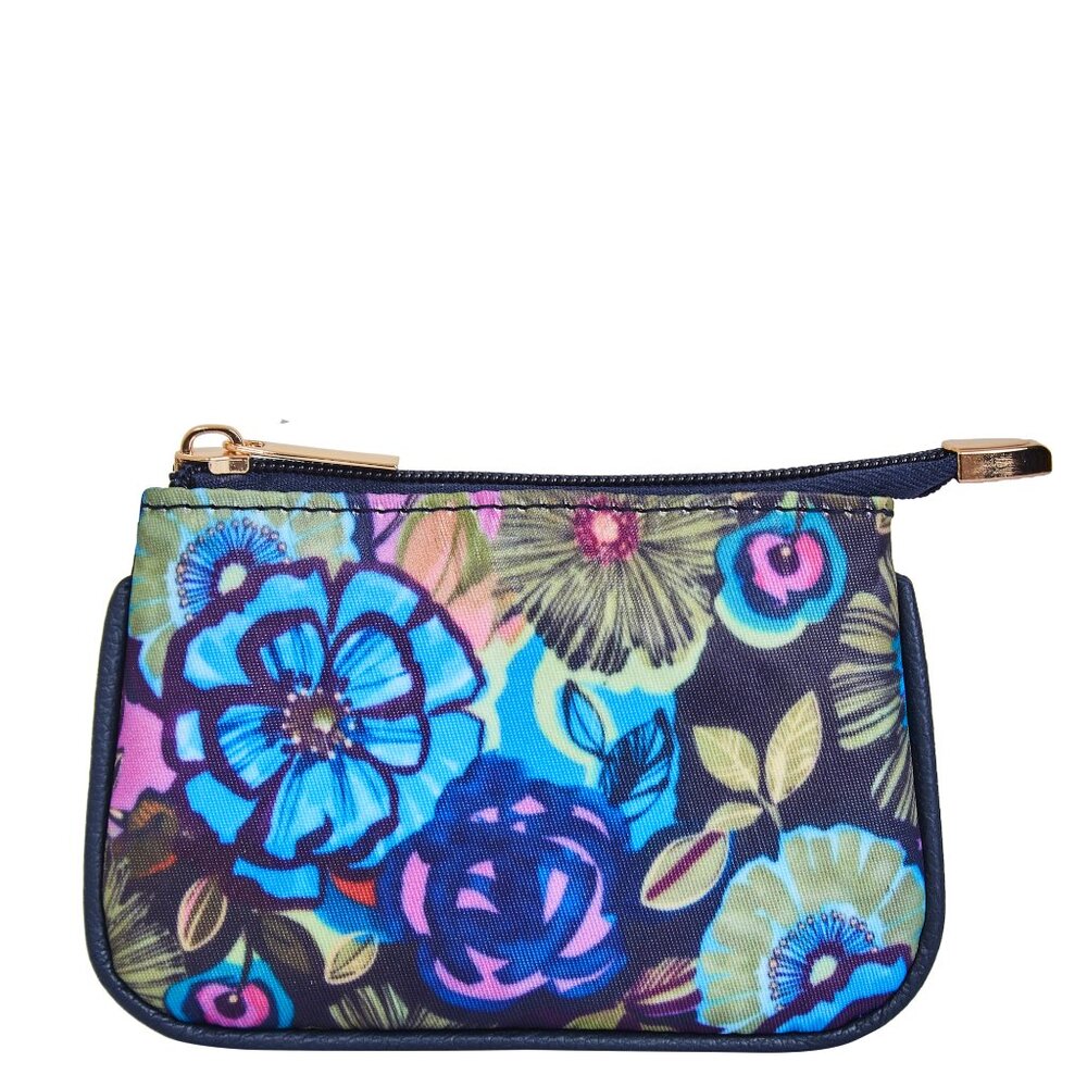 Sishka Women Blue Printed Nylon with Leather Trim Travel Coin Pouch